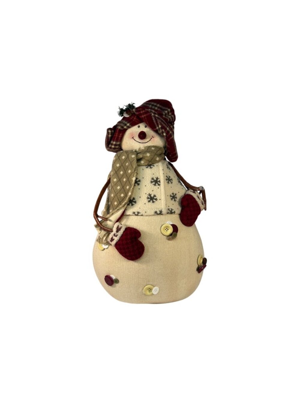 Fabric Snowman Decor With Plaid Hat & Scarf Faux Twig Arms